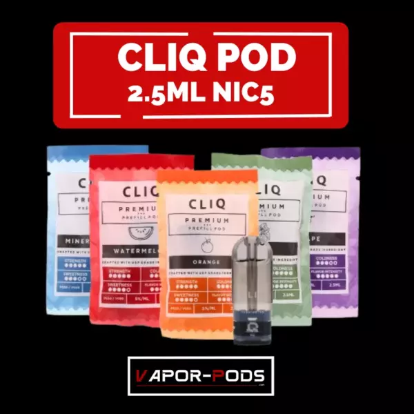 Cliq pod หัวพอต Cliq 2.5ml ปริมาณนิคโคติน 5% - VAPOR-PODS